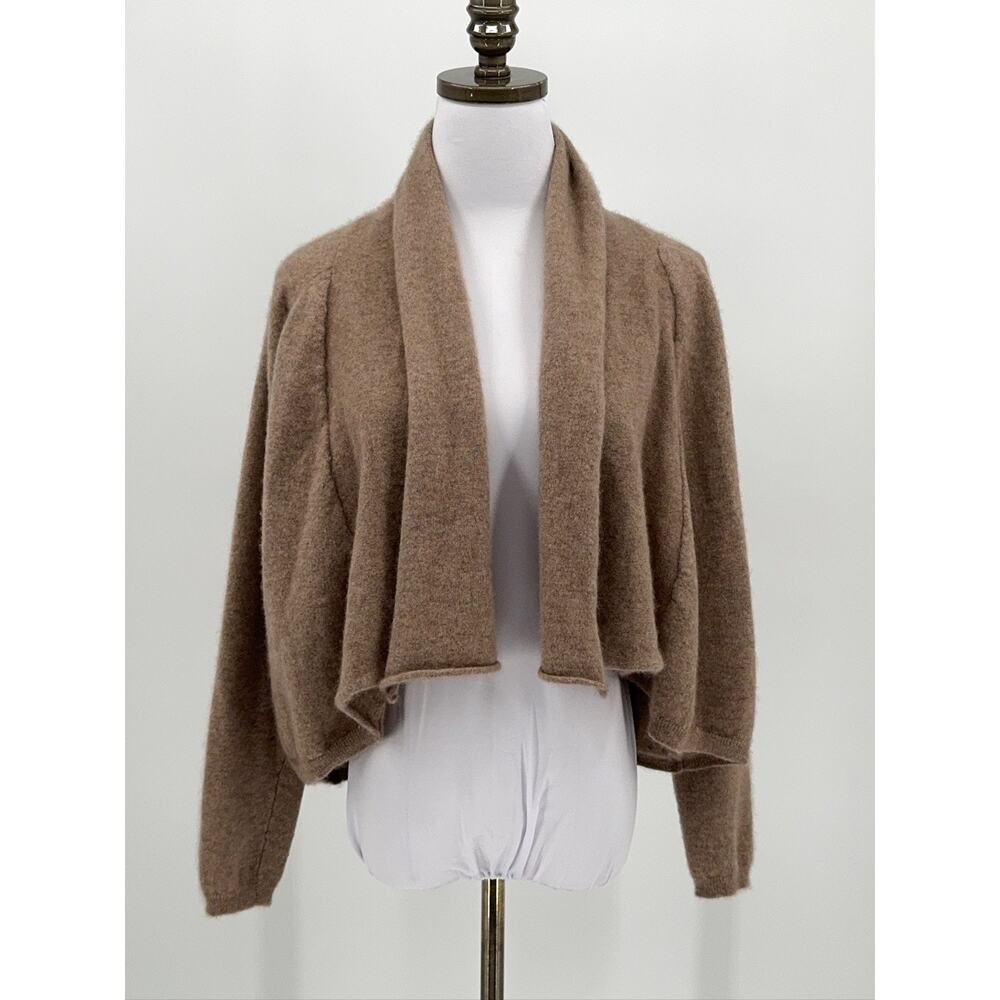 Gobi Organic Taupe Knit Draped Open-Front Cashmere Cardigan Sz M